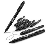 Permanent Marker Pens Slim Barrel, Fine Tip, Black - Box 10